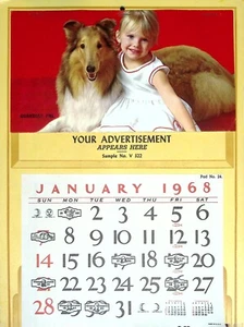 Vintage 1968 Advertising Sample Calendar Collie Dog & Girl Guardian Pal - Picture 1 of 4