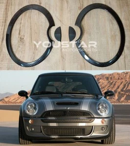 2 X CARBON EFFEKT KOPF Lichtverkleidungen für MINI Cooper S JCW R50 R52 R53 - Picture 1 of 9