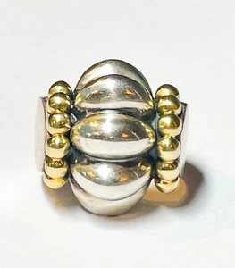 Lagos Caviar Ribbed Dome Ring in Sterling 18k Gold Size 7 3/4 Exc Cond - Picture 1 of 4