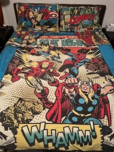 Marvel Comics Full Bedding Set Superhero Designs Thor Iron Man Captain America - Picture 1 of 16