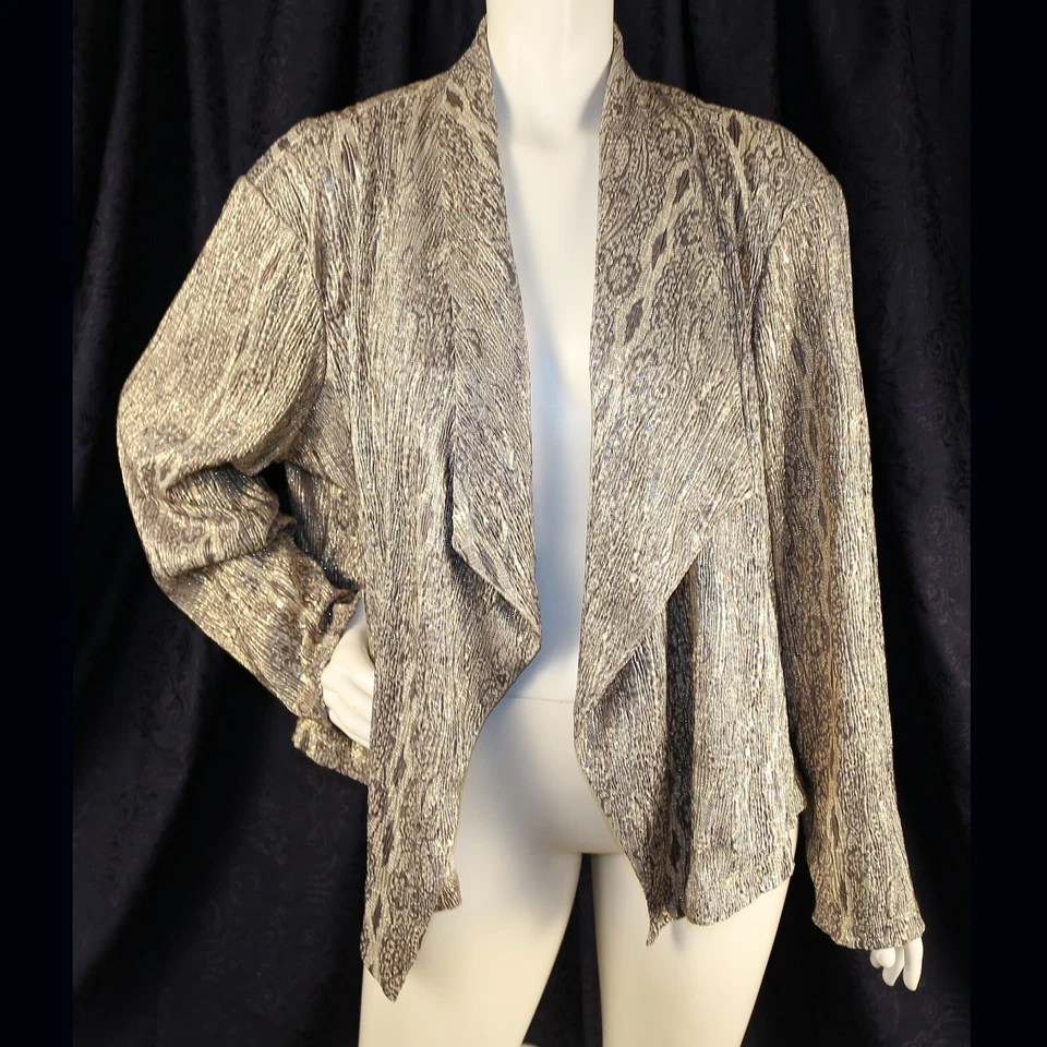CHICO'S New Metallic Gold Crinkle Drape Front Women Jacket Size 3X Plus - Image 1 of 4