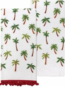 2 DIFFERENT PRINTED TERRY TOWELS (16.5" x 26") TROPICAL, PALM TREES, KO - Picture 1 of 1