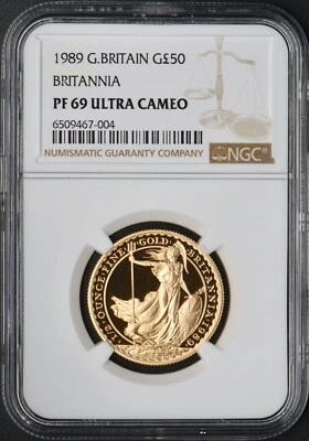 1989 Great Britain Gold 1/2 oz £50 Britannia NGC PF69 Ultra Cameo ✪COINGIANTS✪ - Image 1 of 2