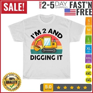 Kids Construction Truck 2nd Birthday Boy 2 Two Year Old Excavator T Shirt Unisex - Picture 1 of 9