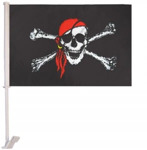 12x18 Jolly Roger Pirata Sombrero Rojo Coche Ventana Vehículo 12"x18" Bandera 100D - Imagen 1 de 2