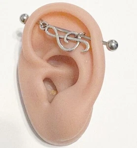 MUSIC NOTE INDUSTRIAL BARBELL 316L Surgical Steel 14g 1-1/2" Length. - Picture 1 of 13