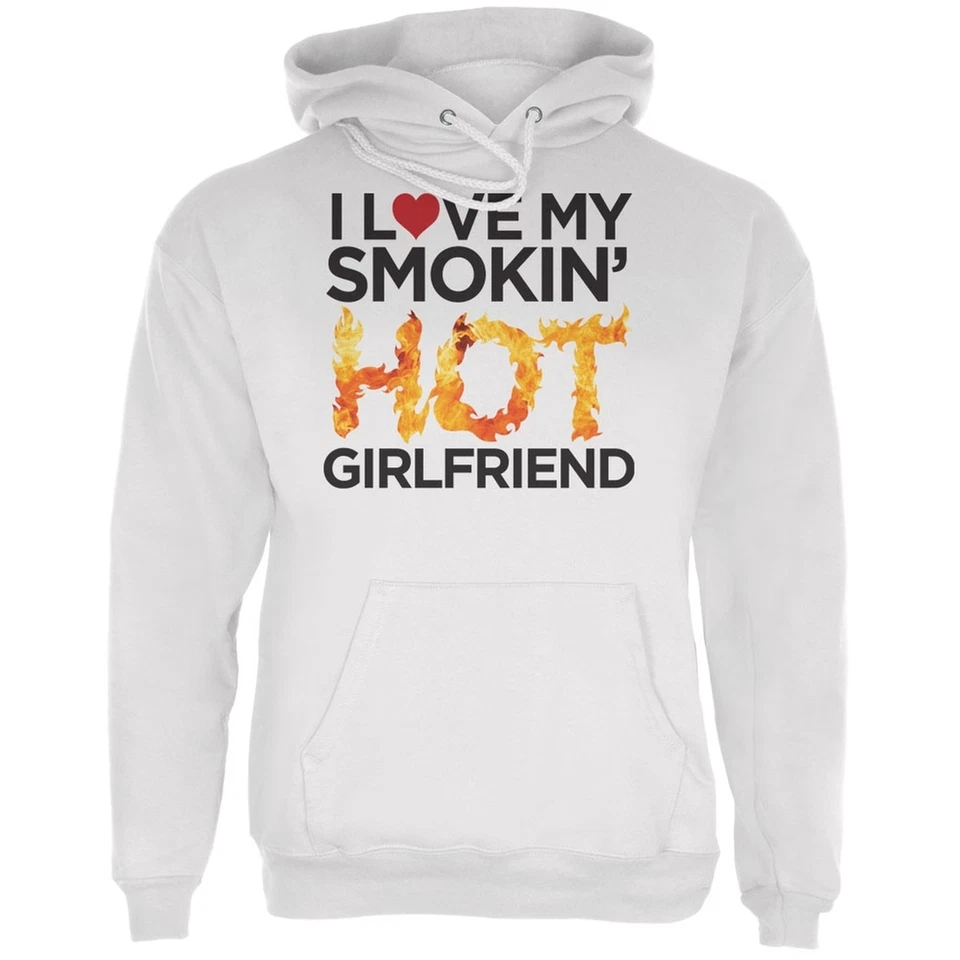 Sudadera con capucha blanca para adultos San Valentín I Love My Smokin Hot Girlfriend Foto 1 de 1