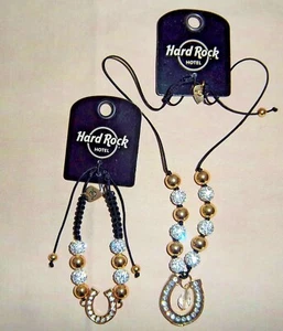 NEW! Necklace Bracelet HARD ROCK Lucky Horseshoe Pendant Crystal Clear Gems - Picture 1 of 7