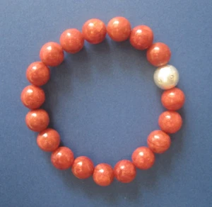 Espuma Coral Rojo - Pulsera 18,5 cm con Bola Diseño Plata 925 - Correa Elástica - Imagen 1 de 4