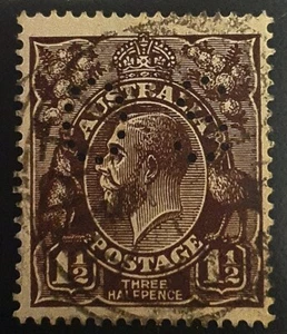 Australia KGV 1 1/2D VERY Dark CHOCOLATE single WMK Perf. OS -Super RARE Gem - Picture 1 of 2