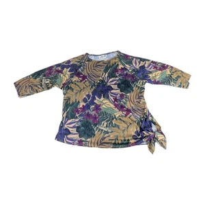 top blusa vintage Vera Neumann taglia 14 coccinella nodo laterale stampa foglia floreale - Foto 1 di 13