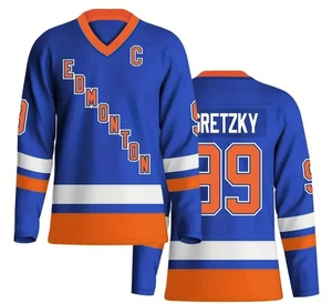 Wayne Gretzky Edmonton Oilers Throwback Jersey - Blue HOCKEY SIZE S - 3XL - Picture 1 of 4