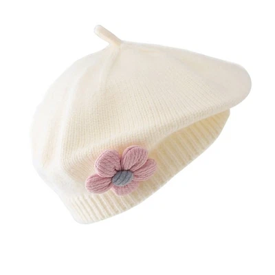 Sombrero boina de bebé decoración de flores invierno cálido tejido gorros gorras para bebés niñas Foto 1 de 4
