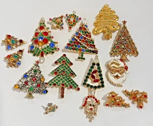 Vintage CHRISTMAS Jewelry Lot Brooch Pin Rhinestone Signed Van Dell Warner MYLU - Picture 1 of 16