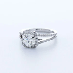 2.2 CT Natural Diamond H/VS1 Round Cut 18K White Gold Prong Halo Engagement Ring - Picture 1 of 3
