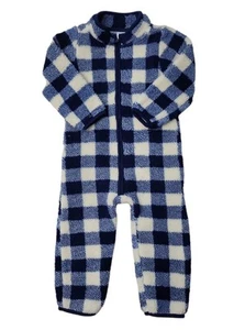 Carters Zip-Up 1 Piece Warm Long Sleeve Easy Care Jumpsuit Navy White Plaid 9M - Picture 1 of 4