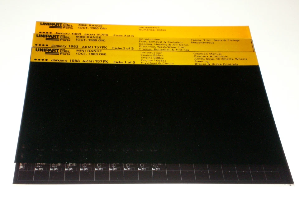 Microfiche Catalogo Ricambi Austin Rover Mini Range Da 1980 Uscita 01/1983 - Immagine 1 di 1