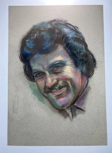 Vtg Pastel Portrait Drawing 17x12” Unsigned Tom Selleck Art Sketch Circa 1981 - Picture 1 of 12