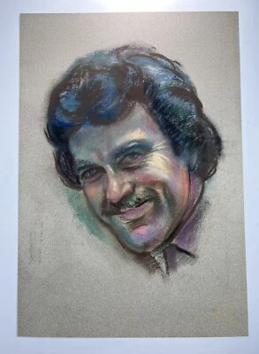 "Dibujo de retrato pastel de colección 17x12"" sin firmar Tom Selleck boceto artístico circa 1981" Foto 1 de 4