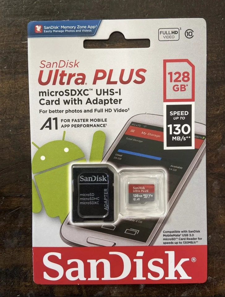 SanDisk Ultra Plus 128gb 130mb/s Memory Card With Adapter