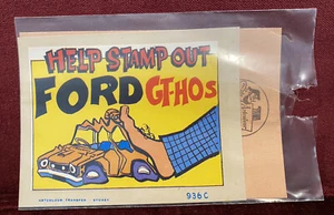 1960S COMIC HELP STAMP OUT FORD GT-HOS CAR AUSSIE DECAL STICKER UNUSED NM! - Picture 1 of 3