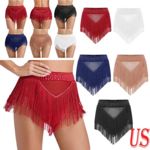 Women Sequin Skirt Disco Fringe Shorts Skirt Rave Party Dance Belly Bottom Skirt - Picture 1 of 56