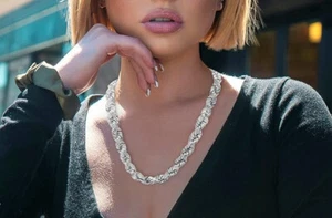 Italian 925 Sterling Silver 8MM Hollow Rope Diamond Cut Twist Chain Necklace 24" - Picture 1 of 7