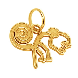 14k Solid Yellow Fine Gold Nazca Line Monkey World Wonder Delicate Charm Pendant - Picture 1 of 5