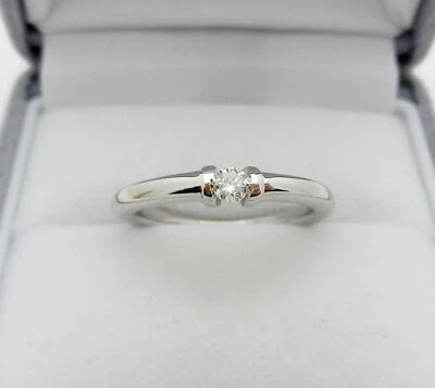Elegant Stackable Round Cut Natural Diamond Ring, Solid 14k White Gold size 5.25 - Image 1 of 4