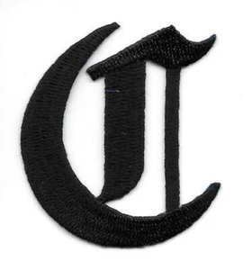 2" Fancy Black Old English Alphabet Letter C Embroidered Patch - Picture 1 of 1
