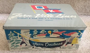 Vtg Metal Cookie Tin Fern Ville Lines Fearnley Eger Klaveness Norway FREE SHIP - Picture 1 of 15