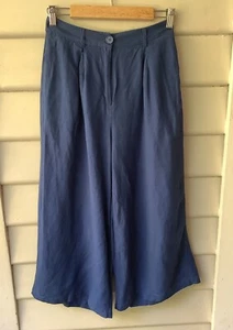 Princess Highway Pants 3/4 Wide Leg Blue Linen Blend 8 XS Pleats Pockets As New - Bild 1 von 10