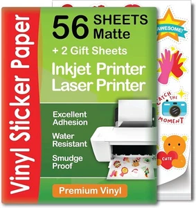 Premium Printable Vinyl Sticker Paper for Inkjet and Laser Printer Self Adhesive - Photo 1/4
