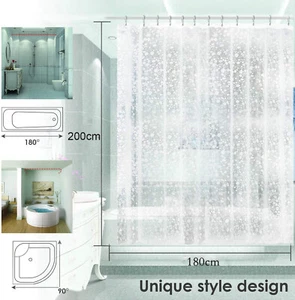 3D Clear Shower Curtain 200 x 180cm Mould Proof Mildew Resistant Bathroom Hooks - Picture 1 of 11