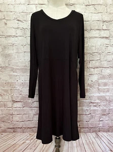 Terra & Sky Womens Dress Plus Size 0X Black Long Sleeve Knit Swing Dress V Neck - Picture 1 of 4