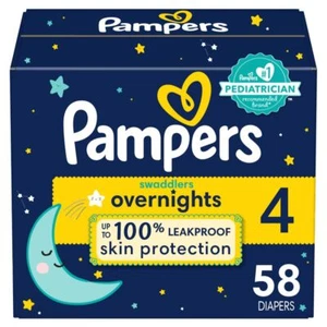 Pampers Swaddlers Overnight Diapers Size 4, 58 Count - Paraben Free - Picture 1 of 4