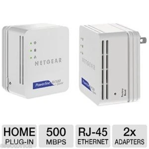 2X NETGEAR 500 Mbps POWERLINE ADAPTER XAVB5201-1BNPAS WIRELESS ETHERNET WIFI WII - Picture 1 of 6
