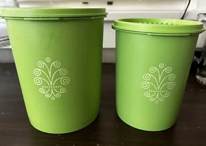 Tupperware 2 Piece Apple Green Nesting Canisters Vintage 1970s Servalier - Picture 1 of 3