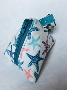 Triangle Coin Purse/ Earbuds/ Lobster Clasp/ Blue/ Pink/ Summer Starfish - Picture 1 of 3