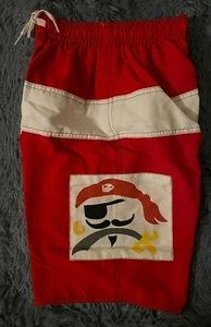 WES & WILLY CWD kids red PIRATE skulls SWIM TRUNKS shorts SWIMSUIT boys M 10-12 - Picture 1 of 4