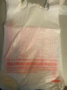 Bags 1/6 Large 21 x 6.5 x 11.5 THANK YOU T-Shirt Plastic Grocery Shopping Bags - Picture 1 of 3