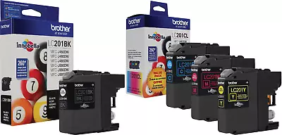 New Genuine Brother LC201 Black Cyan Magenta Yellow 4PK Ink Cartridges - Image 1 of 3