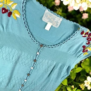 Chaleco Suéter Anthropologie Nick Me Mujer L Cottagecore Jardín Boho Verde azulado Floral - Imagen 1 de 8