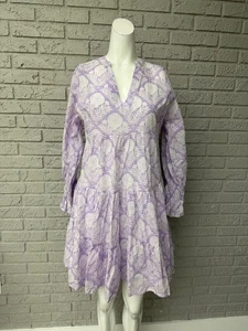 Vestido Just Darviny Lila Hortensia Estampado Floral Manga Larga Línea A Talla S - Imagen 1 de 8