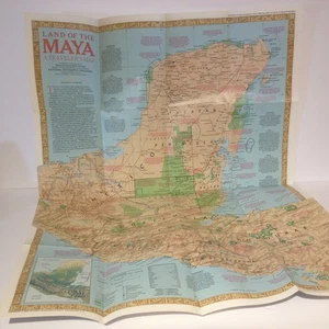 Land of the Maya National Geographic Society 1989 Vintage Map 27 x 20" Travel - Picture 1 of 8