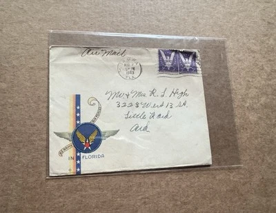 US WWII Cover +Franking #905 Pair +US Army-Air-Force-In-Florida Cachet +Historic - Image 1 of 3