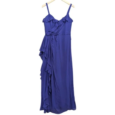 Badgley Mischka Silk Maxi Dress Gown Royal Blue Purple Sleeveless Ruched Size 12 - image 1 of 4
