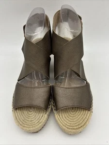 Eileen Fisher Copper Leather Crisscross Espadrilles wedge sandals 8 SUPER NICE - Picture 1 of 6