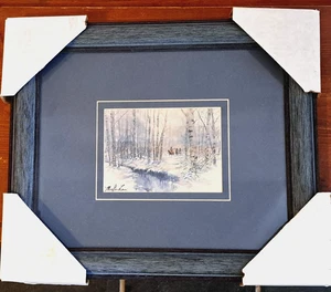 MILTON LEWIS Silent Hunter II Lithograph Signed Blue Matted Framed 15 X 12 NEW - Picture 1 of 6