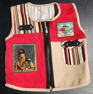 Vintage Bret Hart Vest Youth Kids Wrestling Pockets Embroidered Full Zip FLAWED - Picture 1 of 6